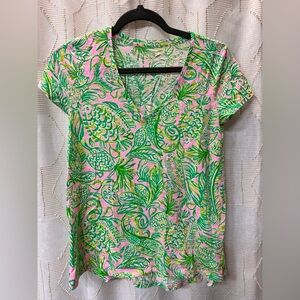 Lily Pulitzer pink and green v neck top